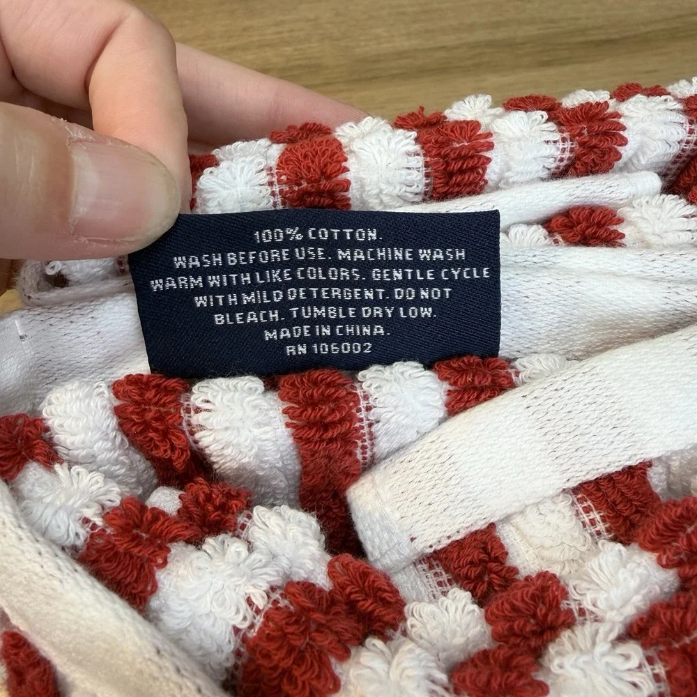 Brooks Brothers Hand Towels White Red Luxury Striped 100% Cotton Set of 2